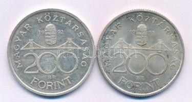 1992-1993. 200Ft "MNB" Ag (2xklf) T:AU,XF patina Adamo F13
