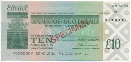 Skócia DN "Bank of Scotland" utazási csekk 10P-ról, "SPECIMEN" felülbélyegzéssel, "000"-ás sorszámmal T:AU Scotland ND "Bank of Scotland" traveller's cheque about 10 Pounds with "SPECIMEN" overprint and "000" serial number C:AU