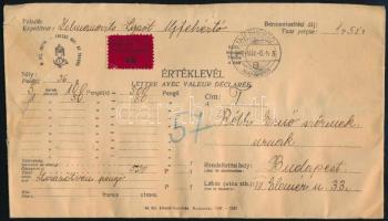 1942 Értéklevél 1,58P bérmentesítéssel