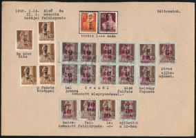 1946 22 db Betűs bélyeg papírlapon feldolgozva klf lemezhibákkal, eltérésekkel, érdekességekkel