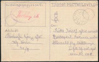 1941 Kézzel készített tábori posta levél M. kir. 1. honvéd gépkocsizó zászlóalj parancsnokság + TP 41 A