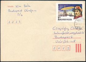 1977 A léghajó története 1Ft vágott bélyeg arany színnyomat nélkül levélen (75.000)