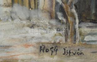 Nagy István jelzéssel: Udvar. Olaj, vászon. Üvegezett fakeretben, keret hátoldalán üvegen ragasztósz...