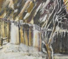 Nagy István jelzéssel: Udvar. Olaj, vászon. Üvegezett fakeretben, keret hátoldalán üvegen ragasztósz...