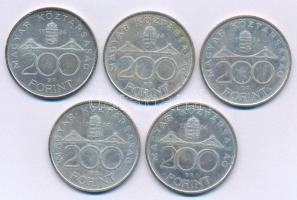 1994. 200Ft Ag "Deák" (5x) T:AU,XF patina, karc