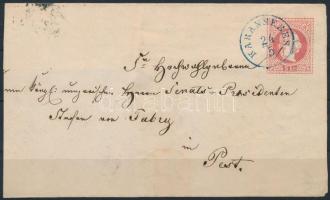 ~1869 5kr díjjegyes levél előlap, kék KARÁNSEBES bélyegzéssel