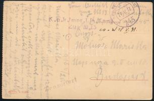 1918 Tábori posta képeslap K.u.k. Impr. Lfa. Kan. Zug. Nr.13. + EP 245 a