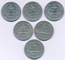 Amerikai Egyesült Államok 1972-1985. 25c (6xklf) T:XF,VF
USA 1972-1985. 25 Cents (6xdiff) C:XF,VF