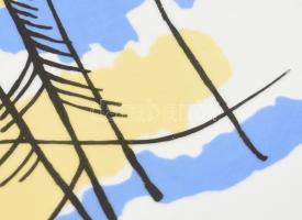 Zsolnay modern fenyős tájképes tányér, cca 1960, jelzett, kis kopásokkal, gyűjtői darab, d: 24,5 cm