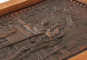 Vadászat. Bronzlemez kép, keretezve, 23x18 cm