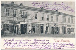 Szered, Vág-Szered, Vágszered, Sered; Weisz Mihály üzlete, gyógyszertár. Szold Jakab saját felvétele és kiadása / shops, pharmacy (fa)