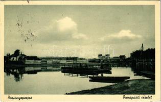 1942 Pozsonyeperjes, Jahodná; Dunaparti részlet, komp. Hanza szövetkezet kiadása / Danube riverside, ferry (EB)