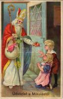 Üdvözlet a Mikulástól / Saint Nicholas greeting. litho (fl)