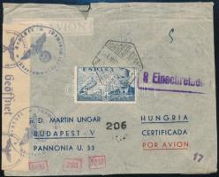 1942 Ajánlott levél Barcelonából Budapestre spanyol és német cenzúrával