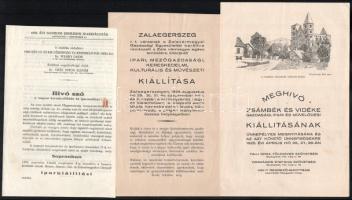 1925 Sopron Jubileumi Iparkiállítás, Zalai ipari, mezőgazdasági és kulturális kiállítás, Zsámbéki gazdasági és ipari kiállítás 3 db kiállítási meghívó és program