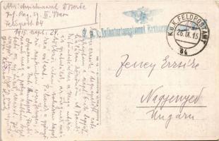 1915 Brief nach der Heimat / WWI Austro-Hungarian K.u.K. military art postcard, soldiers in the tren...