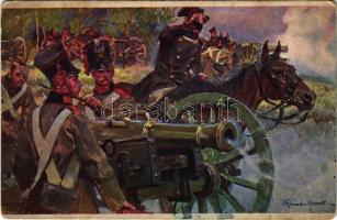 Artylerya w ogniu / Artillerie im Feuer / WWI Austro-Hungarian K.u.K. military art postcard, artillery s: W. Kossak (fl)