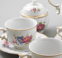 Hollóházi Hajnalka mintás 6 személyes porcelán kávés készlet. Kézzel festett, jelzett, kis kopással,...