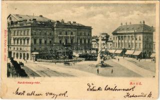 1903 Arad, Andrássy tér, Színház, Múzeum, Színházi sörcsarnok és étterem, Nagy Lajos szállodája a Fehér kereszthez, kávéház, üzletek. Kerpel Izsó kiadása / theatre, museum, street view, beer hall, hotel and café, shops (EK)