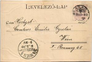 1899 (Vorläufer) Arad, 13 vértanúk szobra. Szecessziós fémes hatású fóliás képeslap / martyrs' ...