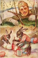 Hungarian boy scout art postcard, Easter s: Márton L., Húsvét. Márton L.-féle Cserkészlevelezőlapok Kiadóhivatala, Easter s: Márton L.