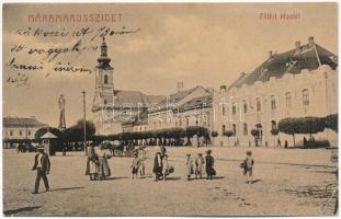 1909 Máramarossziget, Sighetu Marmatiei; Fő tér, templom. Berger Miksa kiadása / main square, church (EK)