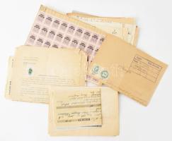cca 1870-1930 45 db okmánybélyeges irat: számlák, hivatalos iratok, benne városi okmánybélyegek, infláció, stb