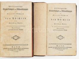 Christian Garve: Philosophische Anmerkungen und Abhandlungen zu Ciceros Büchern von den Pflichten. Anmerkungen zu dem zweyten und zu dem dritten Buche. (Két kötetben). Bécs, 1788, Johann Thomas Edlen von Trattnern (Trattner János Tamás). Német nyelven. Korabeli aranyozott gerincű egészbőr-kötésben, festett lapélekkel, előzéklapon régi Ioannis Horváth névbejegyzéssel (Horváth János püspök?), kissé sérült gerinccel, kopott borítóval. Csak a 2. és 3. könyv!