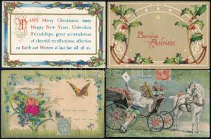 42 db RÉGI dombornyomott és litho üdvözlő képeslap vegyes minőségben / 42 pre-1945 embossed and lith...