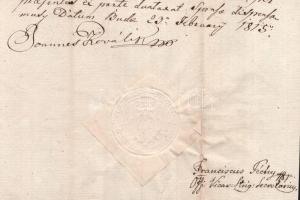 1815 Kovalik János (1770-1821) tribunici választott püspök által kiadott okirat autográf aláírásával...