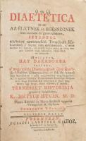 Mátyus István: Ó és Új Diaetetica, az az: Az életnek és egészségnek fenn-tartására és gyámolgatására, Istentől adattatott nevezetesebb Természeti Eszközöknek a szerint való elé-számlálása, a mint azokra reá kaptak, és eleitől fogva mind ez ideig magok károkra vagy hasznokra vélek éltek az emberek. Mellyben hat darabokra intézve a maga elébbi Diaeteticájának első darabját bővebben ki-magyarázta; és sok ide tartozó régi szokásokkal s jeles történetekkel meg-világosította, s egyszersmind a természetnek szentséges hellyeire-is maga feleinek sok hellyekben a jeges megtörte; úgy hogy ennyi részben, e munka, természet historiája gyanánt is szolgálhasson K[ibédi] - -. M. D. ... Negyedik darab. Posonyban, 1789, Füskúti Lander Mihály, 12+XXI+15 [lajstrom]+496 p. Korabeli félbőr-kötésben, kopott borítóval, sérült gerinccel, foltos lapokkal, a címlapon hiánnyal.    Kibédi Mátyus István (1725-1802) humanista orvos, Küküllő- és Marosszék főorvosa volt negyvenhárom évig. Az első magyar nyelvű egészségvédelmi és táplálkozástudományi munka szerzője. A mű egyik legfontosabb darabja a hazai orvostörténeti és a gasztronómiai irodalomnak egyaránt. Az első rész 1762-ben, a második rész 1766-ban jelent, aminek a sikere arra ösztönözte, hogy megírja Ó és Új Diaetetica című művét amely 1787-1793 között jelent meg.