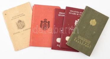 cca 1927-1939 Útlevelek, össz. 6 db, közte Magyar Királyság, Jugoszláv Királyság, Szerb Királyság / cca 1927-1939 Passports, 6 pcs total, incl. Kingdom of Yugoslavia, Kingdom of Serbia, Kingdom of Hungary