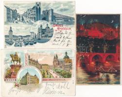 43 db RÉGI hosszú címzéses német litho képeslap vegyes minőségben: Mannheim és Heidelberg / 43 pre-1...