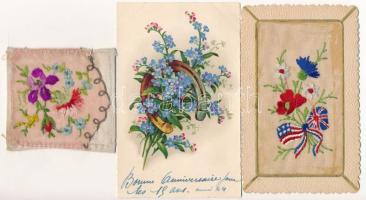 22 db RÉGI hímzett selyem üdvözlő képeslap vegyes minőségben / 22 pre-1945 embroidered silk greeting...