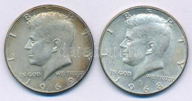 Amerikai Egyesült Államok 1968D-1969D 1/2$ Ag Kennedy (2x) T:AU patina USA 1968D-1969D 1/2 Dollar Ag Kennedy C:AU patina Krause KM#202a