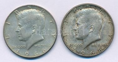 Amerikai Egyesült Államok 1966-1968D 1/2$ Ag "Kennedy" (2x) T:AU,XF patina USA 1966-1968D 1/2 Dollar Ag "Kennedy" C:AU,XF patina Krause KM#202a