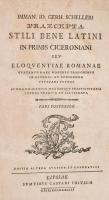 Imman. Io. Gerh. Schelleri (Scheller, Immanuel Johann Gerhard): Praecepta Stili Bene Latini In Primis Ciceroniani, Seu Eloquentiae Romanae. 2. kötet. Lipcse, 1784, Caspar Fritsch. 2. bővített és javított kiadás. Latin nyelven. Későbbi kartonált papírkötésben, kissé kopott gerinccel és borítóval, laza kötéssel, elülső kötéstábla belsején feljegyzésekkel, hiányzó előzéklappal, néhány kevés lap kissé foltos, egy lap kijár. Csak a 2. kötet!