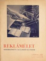 1936 Reklámélet c. folyóirat 9 évf. 1. száma, 1936. január, benne több kihajtható melléklettel: A Magyar Kir. Posta Távbeszélő Propaganda-Irodájának újévi naptára, Kner Albert által illusztrált újévi üdvözlőlap, stb. Kiadói tűzött papírkötés, kissé foltos borítóval, a lapok egy része erősebben sérült, a mellékletek többsége jó állapotban.