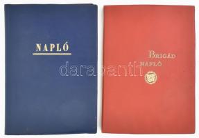 1975-1976 Brigádnapló, Szék és Kárpitosipari Vállalat "Tulipán" szocialista brigádja, 2 db napló kézzel írt bejegyzésekkel, beragasztásokkal (fotók, képeslapok, bélyegek, stb.)