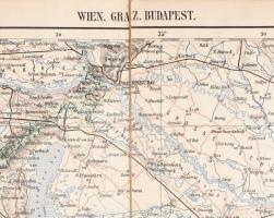 cca 1900-1910 Wien (Bécs), Graz, Budapest katonai térkép, 1 : 750.000, vászonra kasírozva, a M. kir....