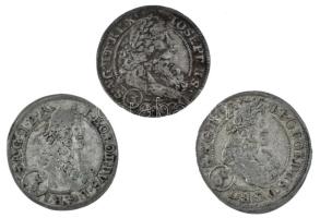 Német Államok 1698-1708. 3db-os 3kr Ag tétel, közte Német Államok / Szilézia 1699CB 3kr Ag "I. Lipót" (1,60g) + Német Államok / Szilézia 1706FN 3kr Ag "I. József" (1,47g) T:F patina German States 1698-1708. 3pcs of 3 Kreuzers, with German States / Silesia 1699CB 3 Kreuzer Ag "Leopold I" (1,60g) + German States / Silesia 1706FN 3 Kreuzer Ag "Joseph I" (1,47g) + C:VF,F patina Krause KM#516, KM#687