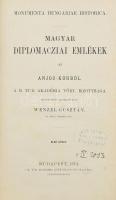 Wenzel Gusztáv: Magyar diplomáciai emlékek az Anjou-korból. Szerk.: - -. Monumenta Hungariae Historica. Magyar történelmi emlékek IV. Diplomacziai emlékek. I. Bp., 1874, MTA, (Athenaeum-ny.),XXX+423 p. Nagyrészt latin, kisebb részben magyar nyelven. Korabeli félvászon-kötés, kopott borítóval.