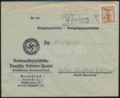 Deutsches Reich 1939 Nemzetiszocialista párt hivatalos levele, hátoldalán angol-ellenes propaganda cimkével. Ritka darab!!
