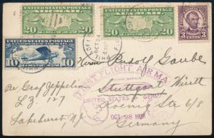 Amerikai Egyesült Államok 1928 Zeppelin első repülés képeslap Németországba