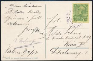 Ausztria Levant 1914 Képeslap Valonából Bécsbe