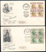 HUNGÁRIKA USA 1958 Kossuth négyestömbök 2 db FDC-n