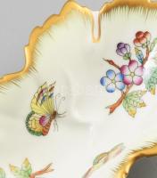 Herendi Viktória mintás leveles tálka, kézzel festett, jelzett, hibátlan, h: 15 cm
