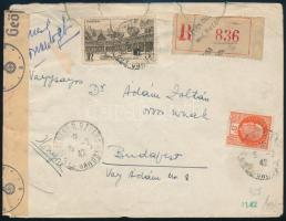1942 Ajánlott cenzúrázott levél Budapestre