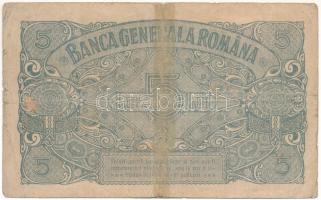 Románia / Német megszállás 1917. 5L "G 12180077" T:VG,G szakadás, ragasztva, folt
Romania...