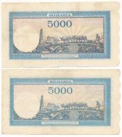Románia 1944. 5000L (2x) T:F
Romania 1944. 5000 Lei (2x) C:F
Krause P#56a
